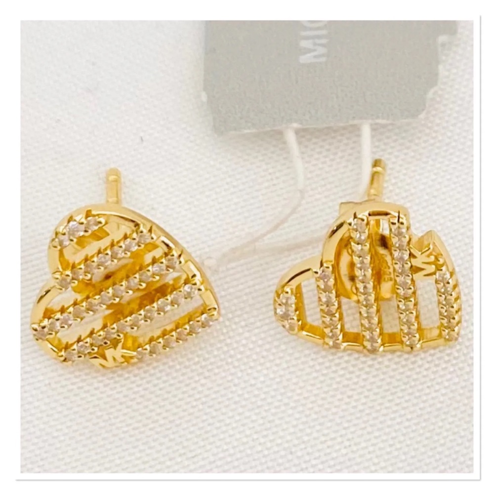 Michael Kors Sterling Silver Open Heart Stud Earrings 14k gold plated - Picture 4 of 11